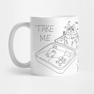 Black Line Suitcase Cat - Take Me With You Mug